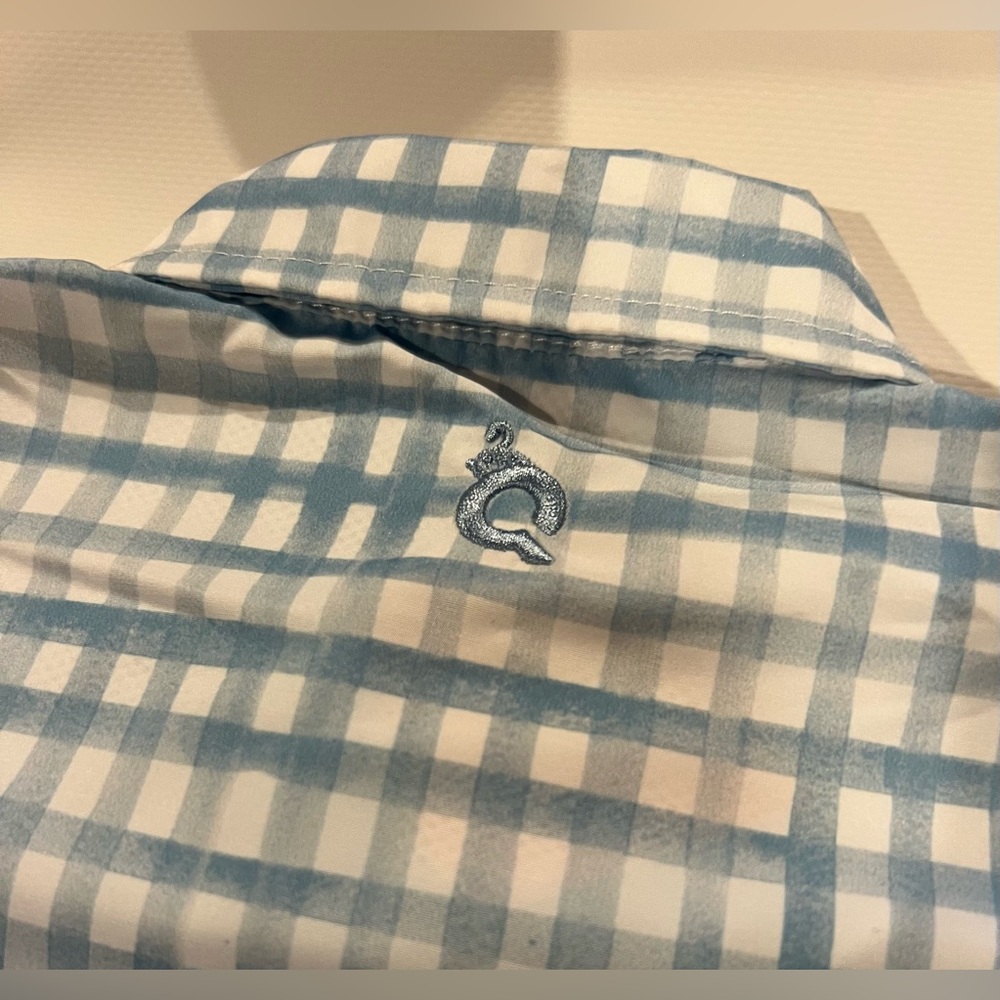 Blue and White Gingham Button Down guayabera shirt-Dress - Picture 4 of 4